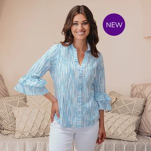 A43089 - Stripe Shirt with Frill Sleeve