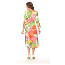 2861-31 - Floral Tie Sleeve Silky V-Neck Dress