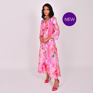 61259 - Floral Fuchsia Silk Dress & Bolero