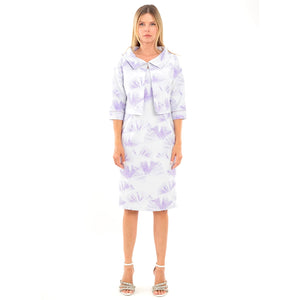 7403-17 - Two Piece Fan Leaf Print Dress & Jacket