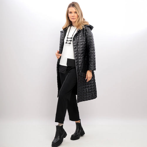 6059-02 - Textured Quilted Hooded Coat