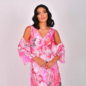 61259 - Floral Fuchsia Silk Dress & Bolero