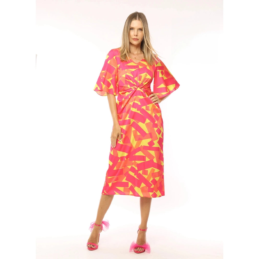 2301-10 - Tutti Print Gathered Silky Dress