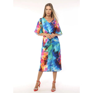 2347-29 - Stained Glass Print Gathered Silky Dress