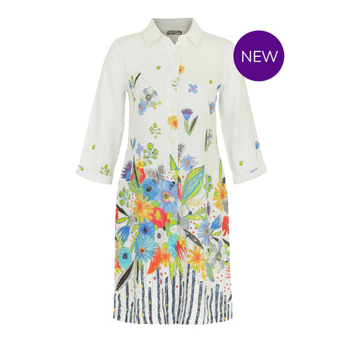 24765 - Linen Button-Through Dress 'New Bouquet by 'Vigo' Geneviève Gauthier'