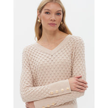 20064 - Embossed Button Sleeve V-Neck Top