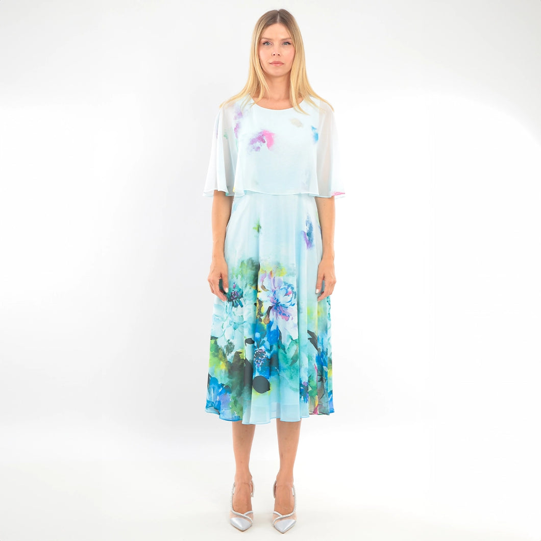 2018-12 - Whimsical Floral Faux Cape Dress