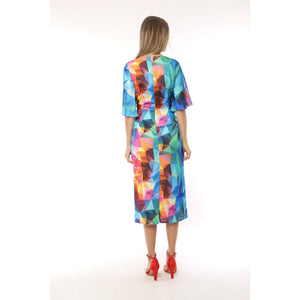 2347-29 - Stained Glass Print Gathered Silky Dress