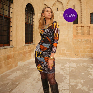 74665 - Mesh Detail Dress 'Newpaper by Başak Erarslan'