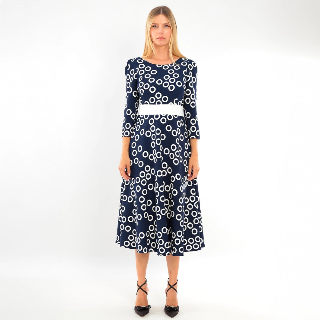 2071-02 - Fit & Flare Circle Print Dress