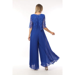 7336-20 - Two Piece Pleated Jumpsuit with Lace Overlay