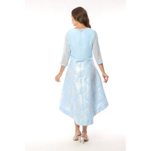 7355-52 - Swirl Print Dipped Hem Dress with Chiffon Jewelled Detail Jacket