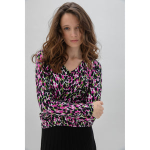 7534 - Fuchsia Animal Print V-Neck Top