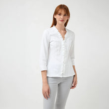 Arica - Embroidered Frill Edge Buttoned Top