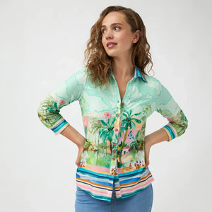 Xenia - Caribbean Beach Print Shirt