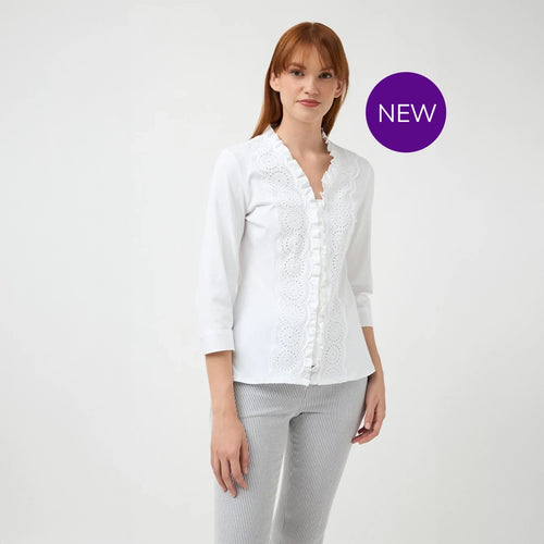 Arica - Embroidered Frill Edge Buttoned Top