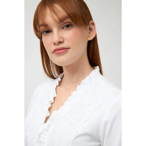 Arica - Embroidered Frill Edge Buttoned Top