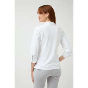 Arica - Embroidered Frill Edge Buttoned Top