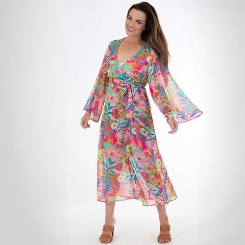 MS1900 - Spring Floral Two Piece Sheer Wrap Dress
