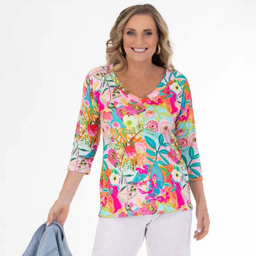MS1505 - Spring Floral 3/4 Sleeve Top