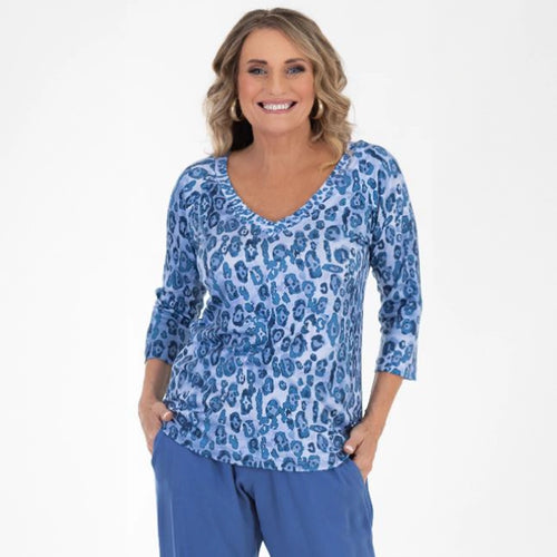 MS1505B1 - Leopard Print V-Neck Top
