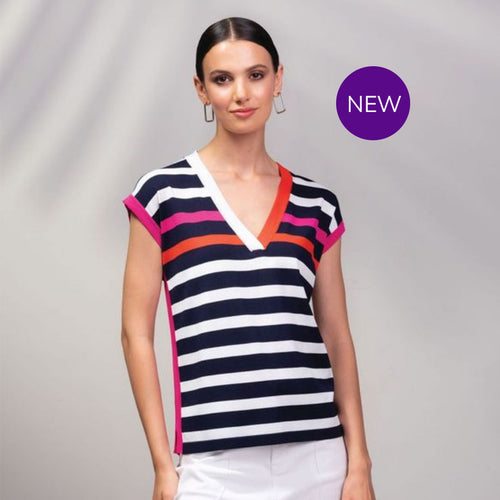 A45399 - V-Neck Multi Stripe Top