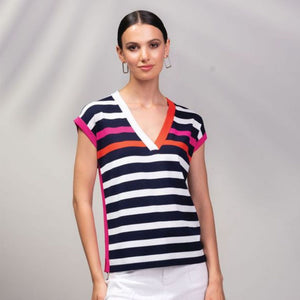 A45399 - V-Neck Multi Stripe Top