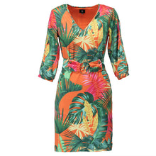 A218 - Jungle Palm Leaf Split Sleeve Dress & Belt