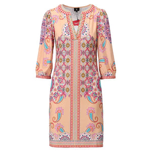 A402 - Abstract Paisley Long Sleeve V-Neck Dress