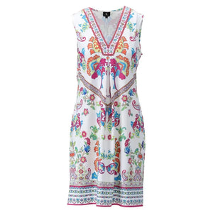 A403 - Floral Motif Sleeveless V-Neck Dress