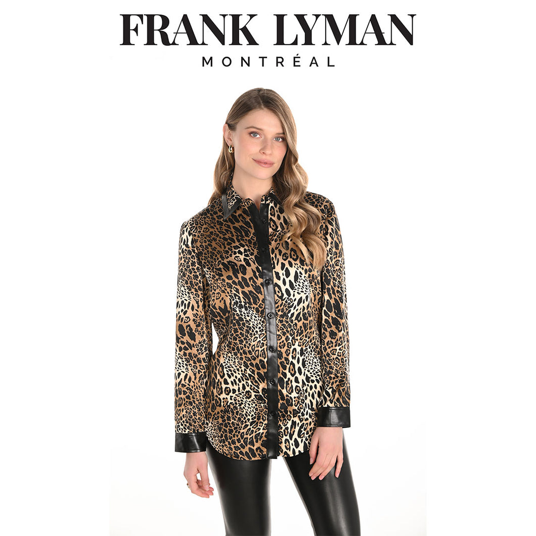 253782 - Silky Leopard Print Blouse with Pleather Trim