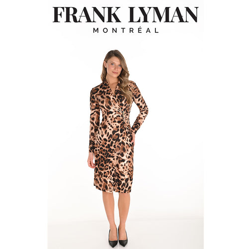 253441 - Animal Print Long Sleeve Cross-Over Dress
