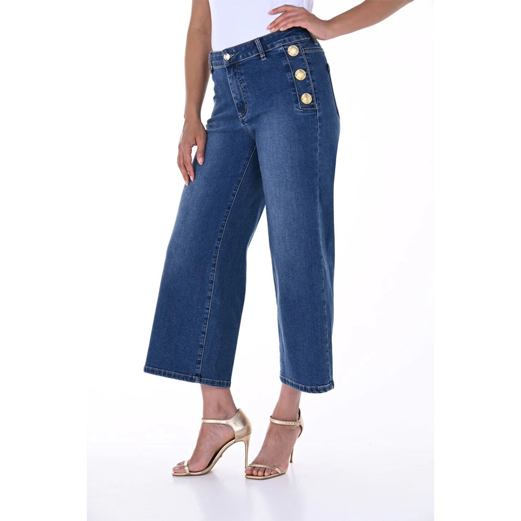 246242U - Denim Culotte Jean with Gold Button Detail