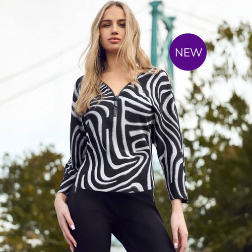 253177 - Animal Print Batwing Sparkle Zip Top