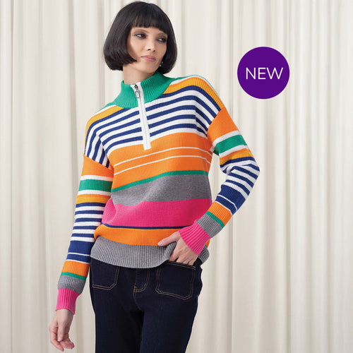 EW35188 - Multi Stripe Zip Neck Sweater