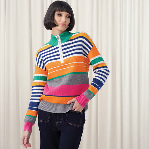 EW35188 - Multi Stripe Zip Neck Sweater