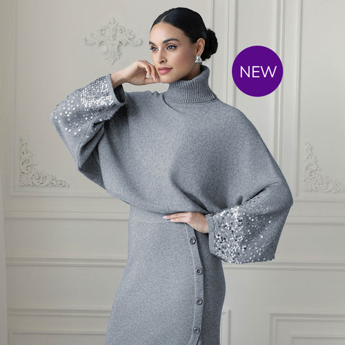 EW35123 - Cowl Neck Sparkle Sleeve Top