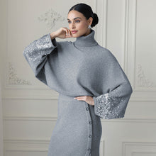 EW35123 - Cowl Neck Sparkle Sleeve Top