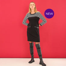 75105 - Houndstooth Check & Pleather Trim Dress