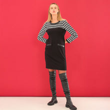 75105 - Houndstooth Check & Pleather Trim Dress