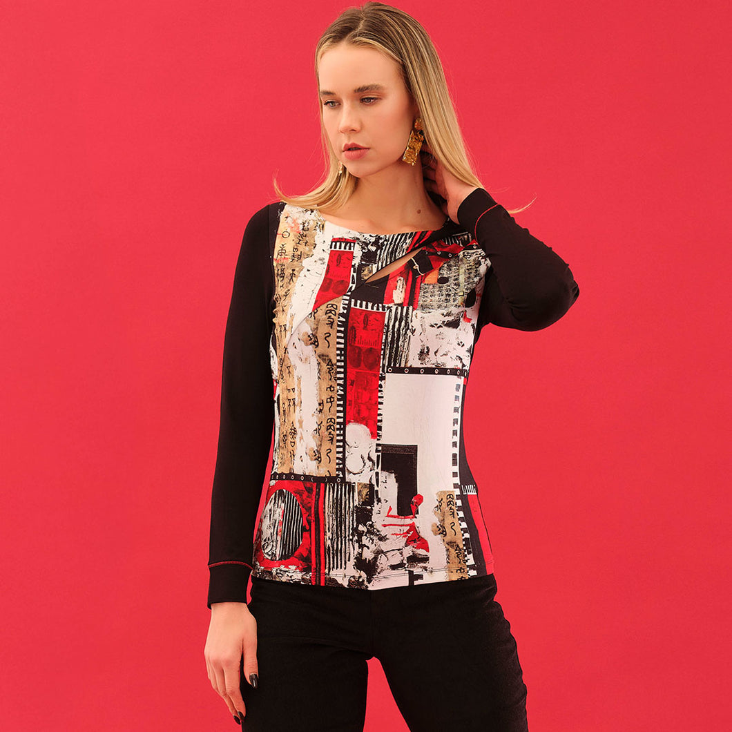 75641 - Key Hole Long Sleeve Top ‘Bookworm by Carol Staub’