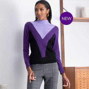 A46259 - Chevron Ribbed Two Tone Top