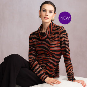 A46129 - Tiger Print Cowl Neck Top