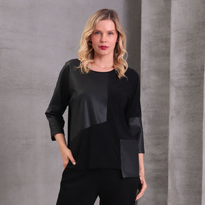 4314-22 - Patchwork Pleather Pocket Top
