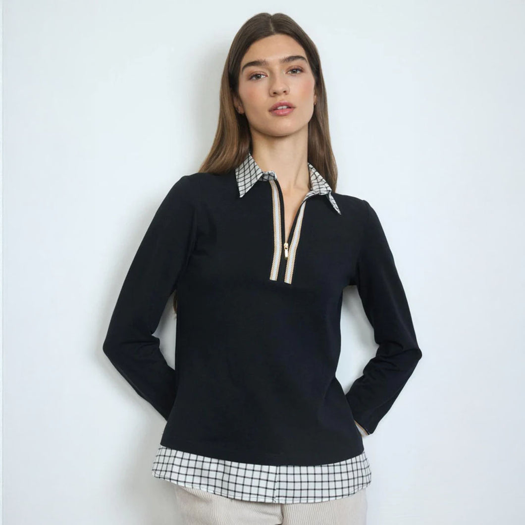 Greta - Zip Check Trim Top