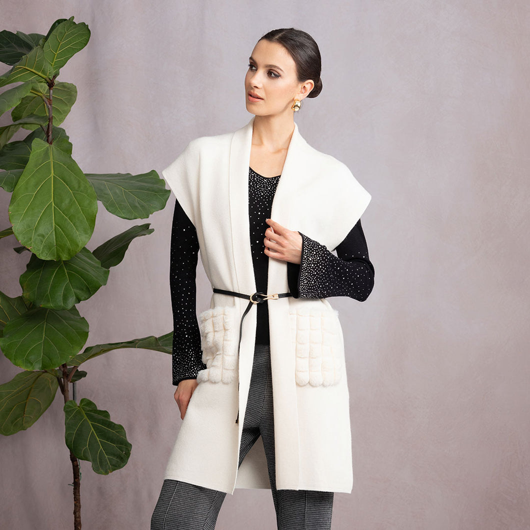 A46475 - Sleeveless Belted Jacket