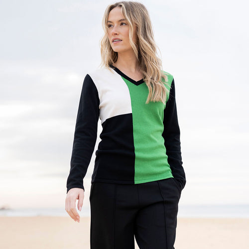 8060 - Multi Block V-Neck Top