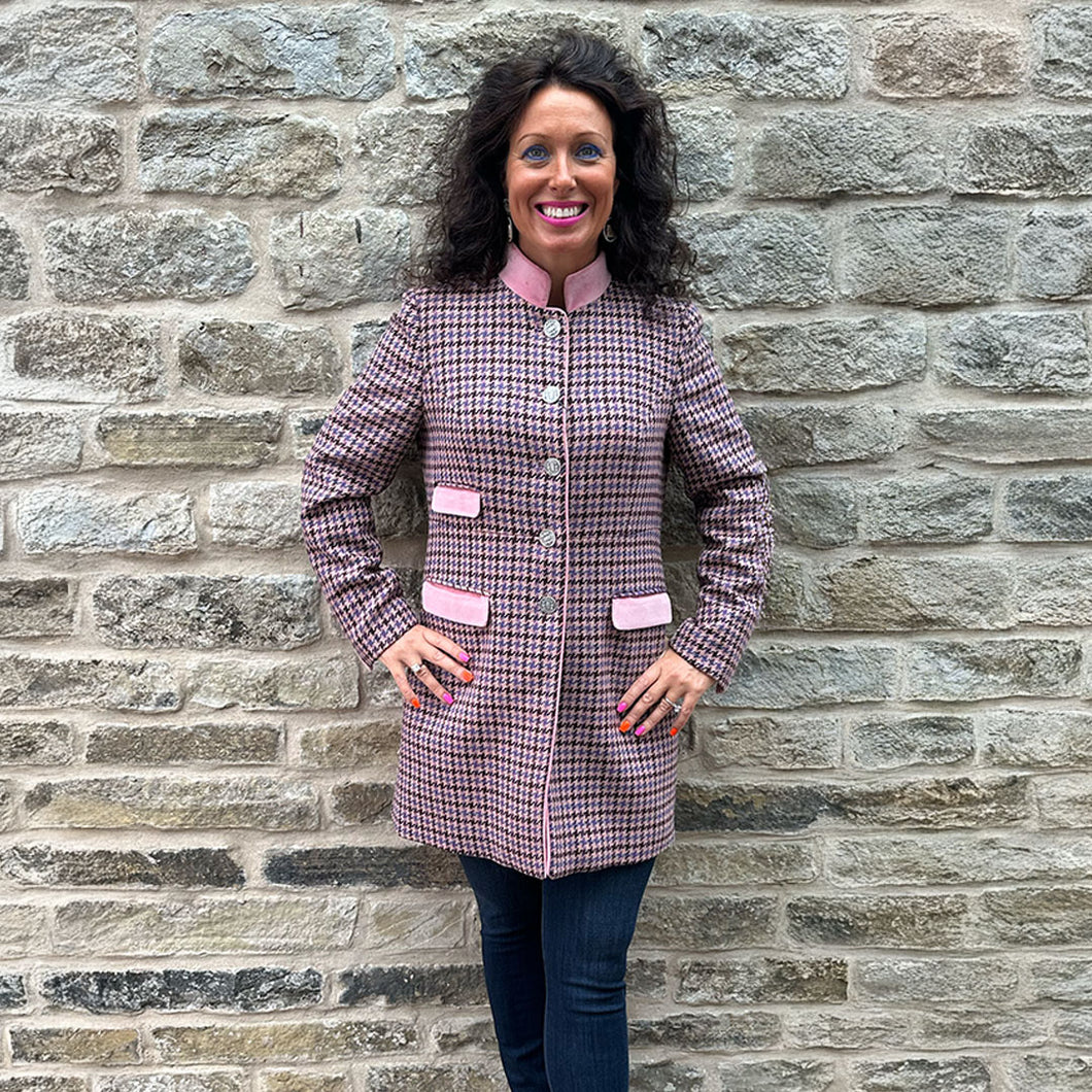 Hispalis - 3/4 Check Velvet Trim Coat
