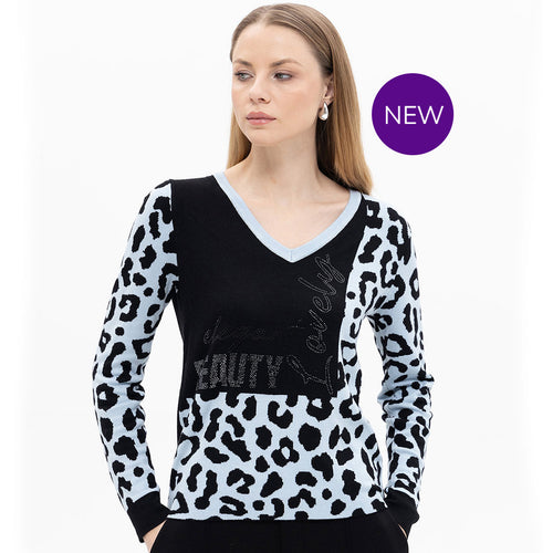 18087 - Animal V-Neck Sparkle Top