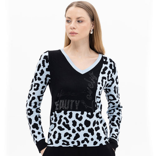 18087 - Animal V-Neck Sparkle Top